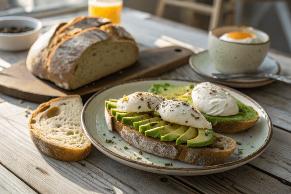 Sourdough bread with avocado and eggs