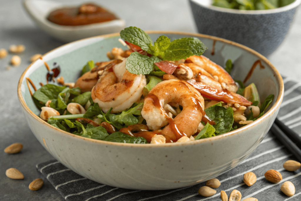 Modern variation of Jumping Shrimp Salad with tamarind dressing