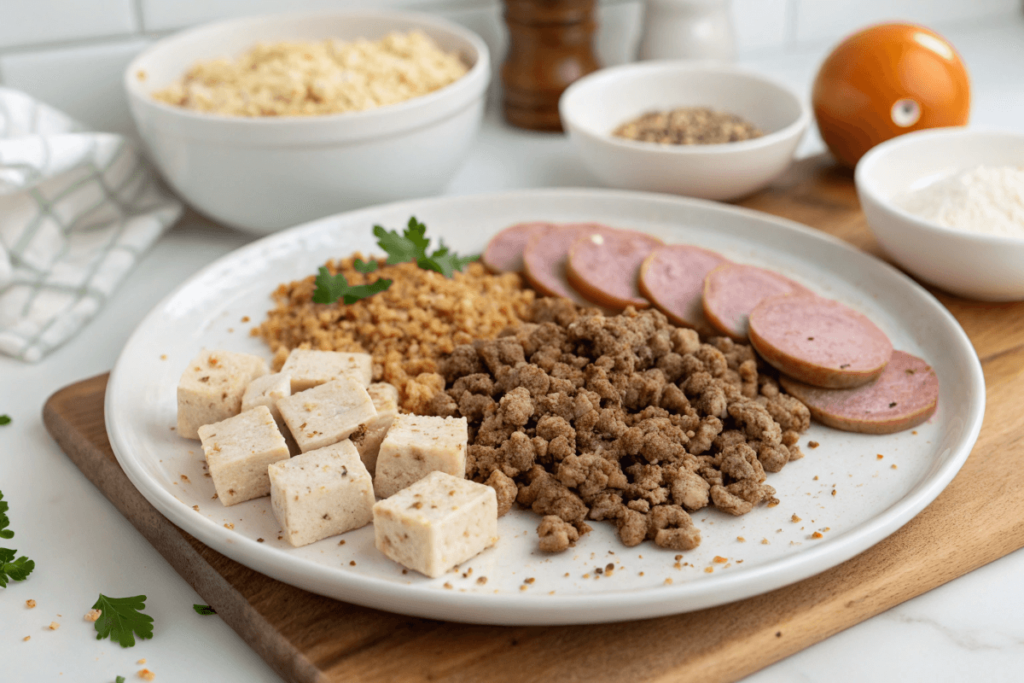 Plate with alternative proteins for Stroganoff