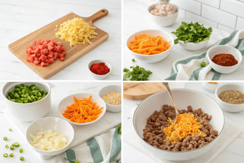 Steps to enhance Hamburger Helper with fresh veggies, cheese, and spices