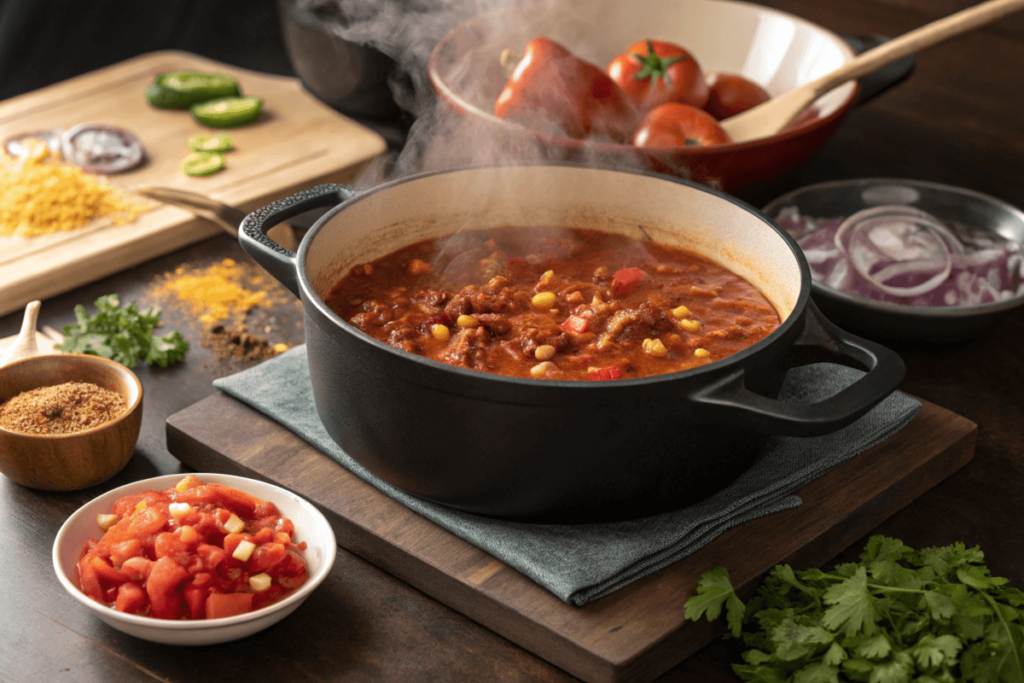 Taco soup thickening on the stovetop