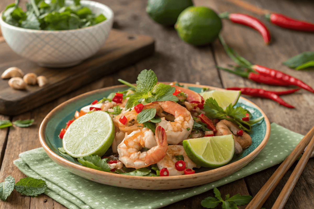 Jumping Shrimp Salad with fresh herbs and lime